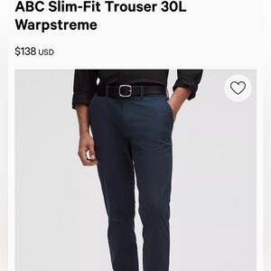 Lululemon ABC Slim Fit Pants in True Navy, 31” waist 29” length